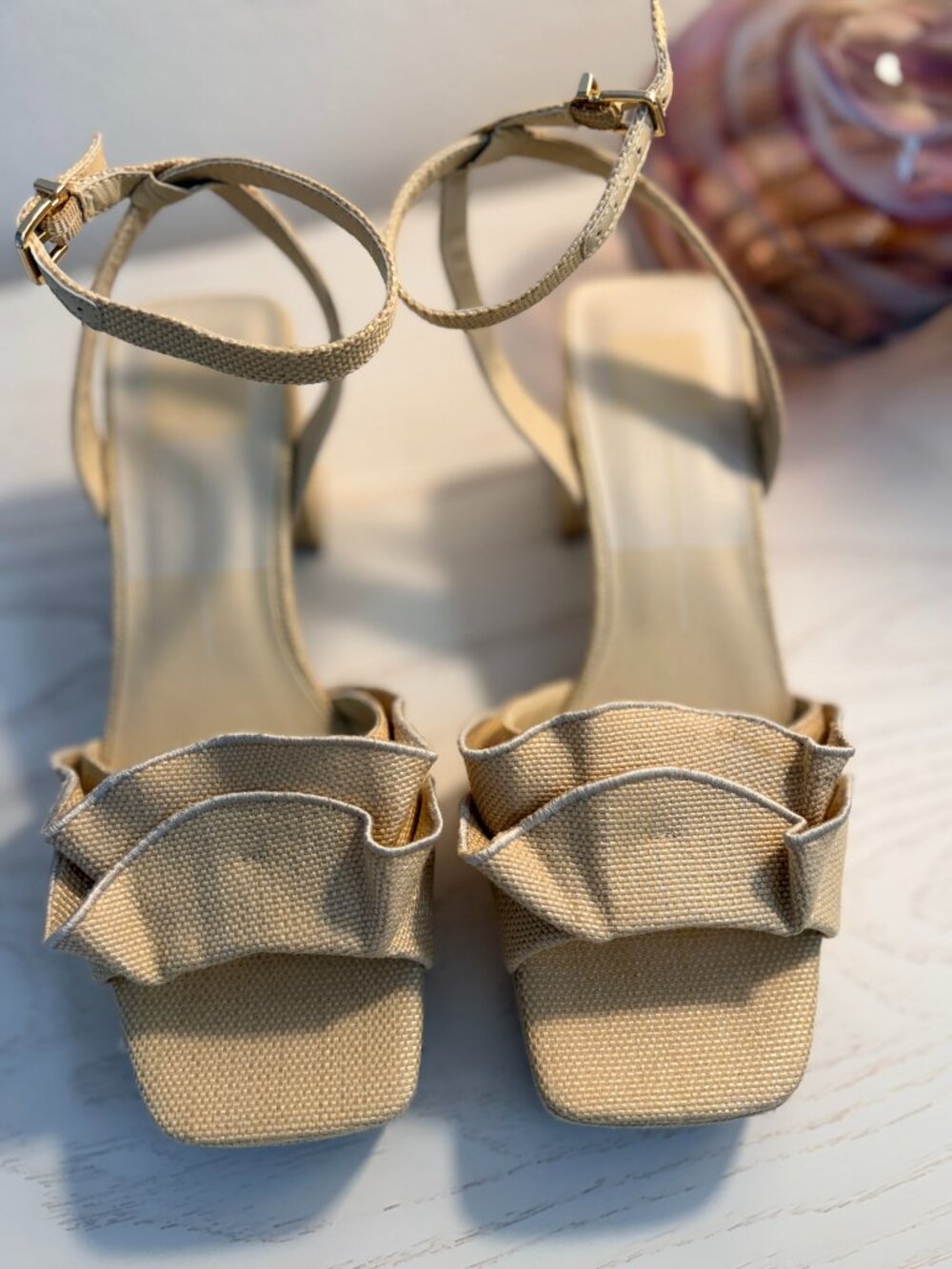 Dolce Vita Cheer Ruffled Platform Block Heel Sandals Cream Natural